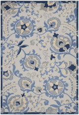 4' X 6' Blue And Grey Toile Non Skid Indoor Outdoor Area Rug