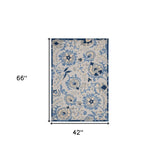 4' X 6' Blue And Grey Toile Non Skid Indoor Outdoor Area Rug