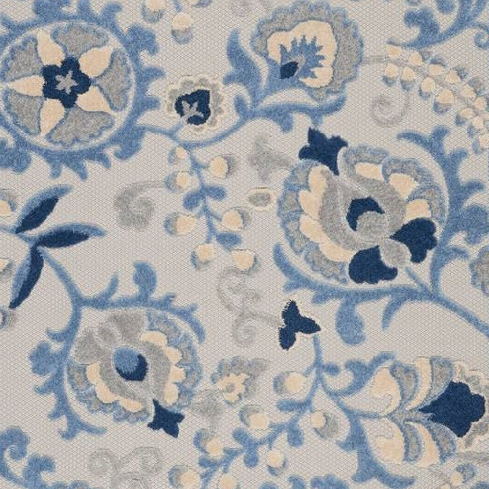 4' X 6' Blue And Grey Toile Non Skid Indoor Outdoor Area Rug