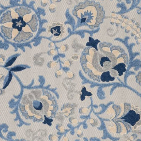 4' X 6' Blue And Grey Toile Non Skid Indoor Outdoor Area Rug