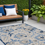 4' X 6' Blue And Grey Toile Non Skid Indoor Outdoor Area Rug