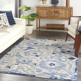 4' X 6' Blue And Grey Toile Non Skid Indoor Outdoor Area Rug