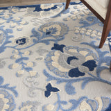 4' X 6' Blue And Grey Toile Non Skid Indoor Outdoor Area Rug