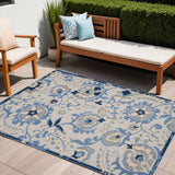 5' X 7' Blue And Grey Toile Non Skid Indoor Outdoor Area Rug