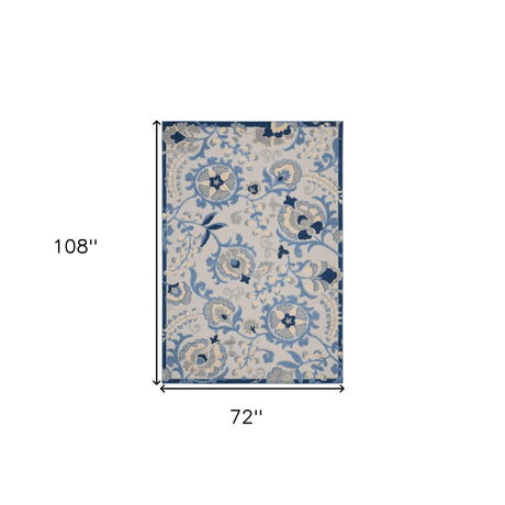 6' X 9' Blue And Grey Toile Non Skid Indoor Outdoor Area Rug