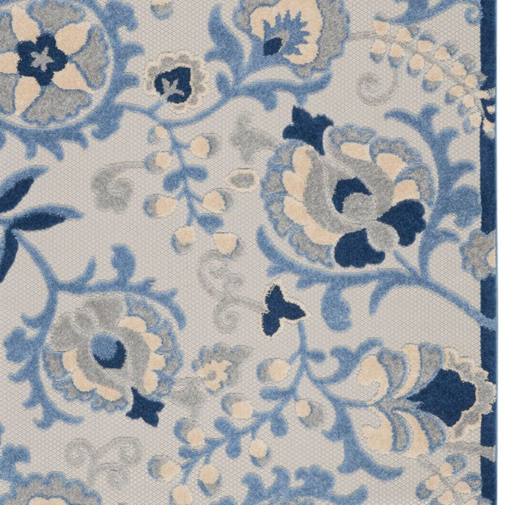 6' X 9' Blue And Grey Toile Non Skid Indoor Outdoor Area Rug