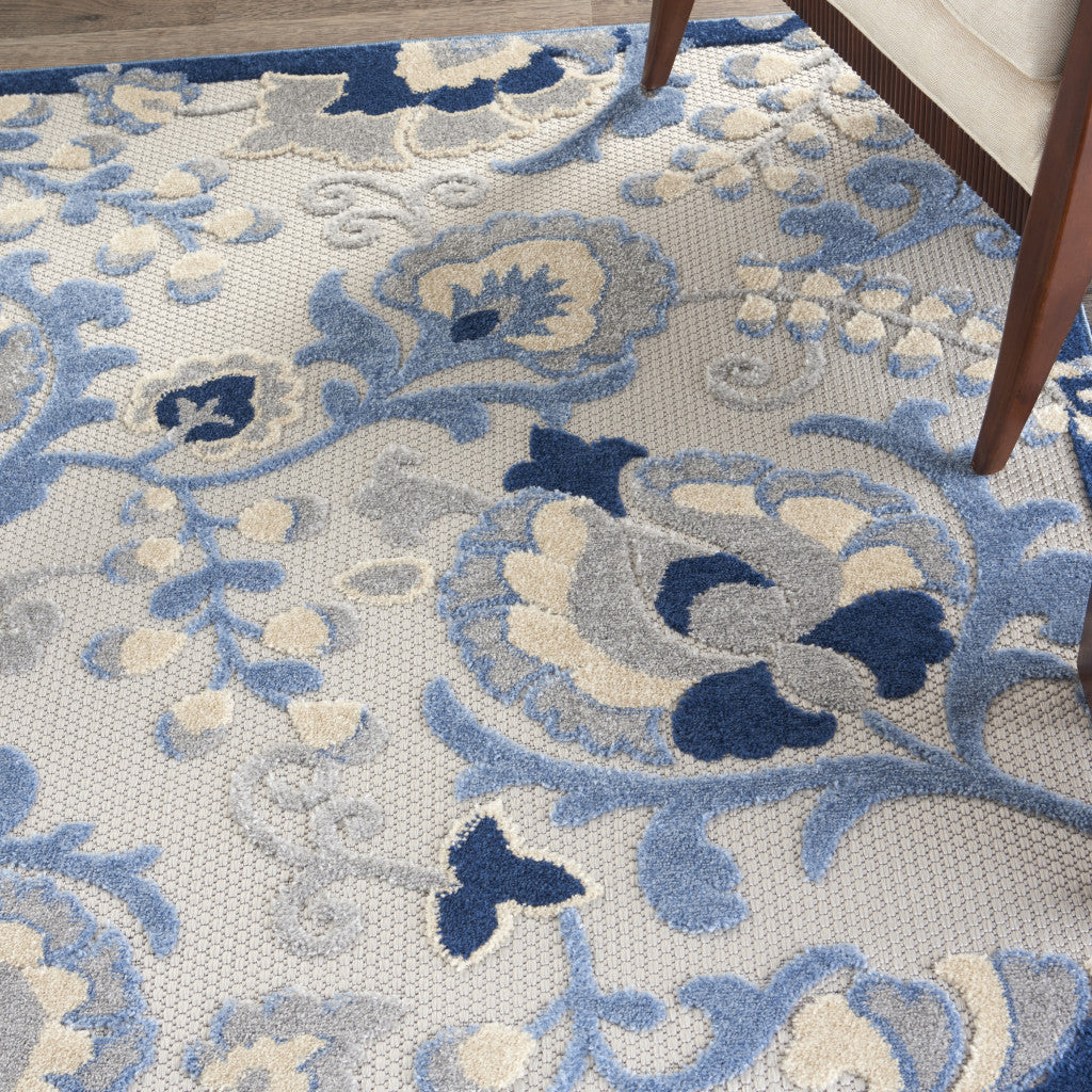 6' X 9' Blue And Grey Toile Non Skid Indoor Outdoor Area Rug