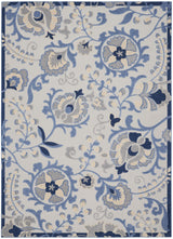 9' X 12' Blue And Grey Toile Non Skid Indoor Outdoor Area Rug