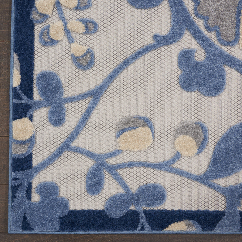 9' X 12' Blue And Grey Toile Non Skid Indoor Outdoor Area Rug