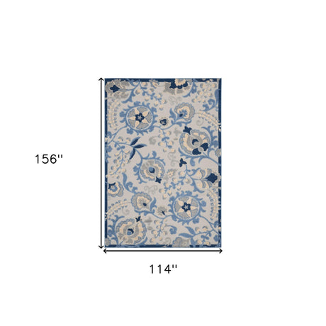 10' X 13' Blue And Grey Toile Non Skid Indoor Outdoor Area Rug