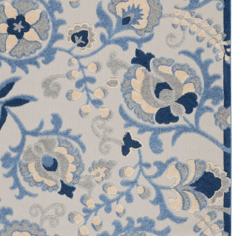 10' X 13' Blue And Grey Toile Non Skid Indoor Outdoor Area Rug