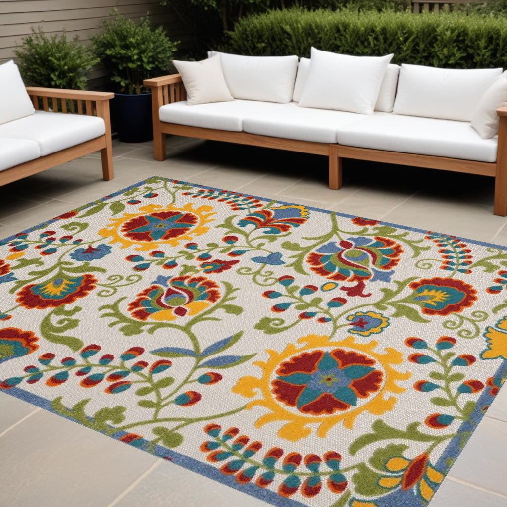 12' X 15' Ivory Toile Non Skid Indoor Outdoor Area Rug