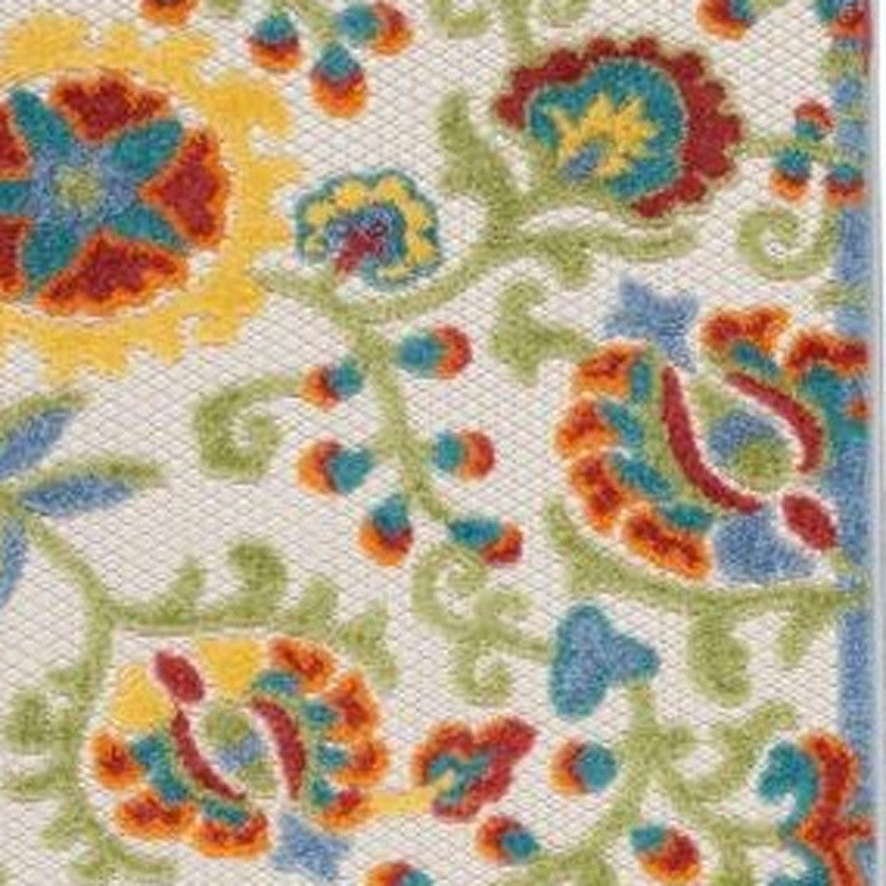 2' X 6' Ivory Green Yellow Floral Non Skid Indoor Outdoor Runner Rug