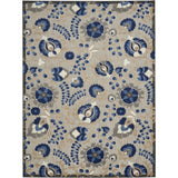 10' X 13' Natural And Blue Toile Non Skid Indoor Outdoor Area Rug