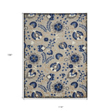 10' X 13' Natural And Blue Toile Non Skid Indoor Outdoor Area Rug