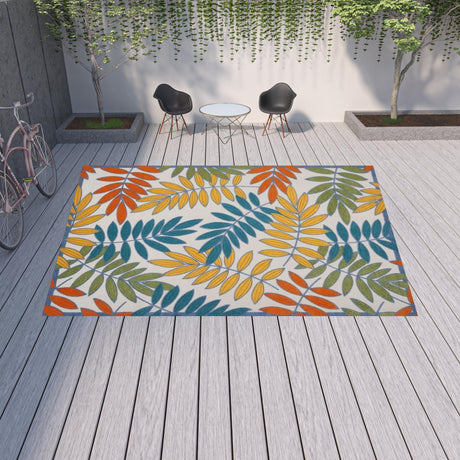 12' X 15' Ivory Floral Non Skid Indoor Outdoor Area Rug