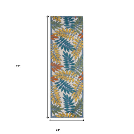 2' X 6' Ivory Floral Non Skid Indoor Outdoor Runner Rug