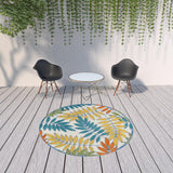 8' X 8' Ivory Round Floral Non Skid Indoor Outdoor Area Rug