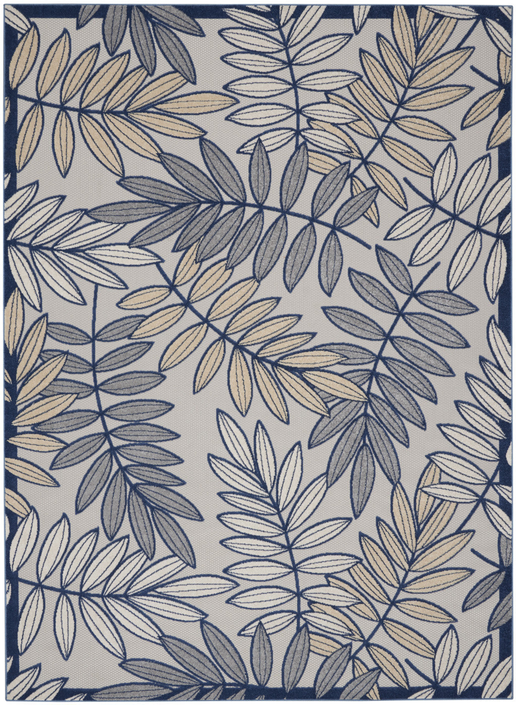 12' X 15' Ivory And Navy Floral Non Skid Indoor Outdoor Area Rug