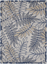 12' X 15' Ivory And Navy Floral Non Skid Indoor Outdoor Area Rug