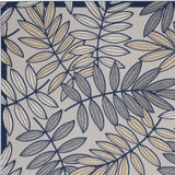 12' X 15' Ivory And Navy Floral Non Skid Indoor Outdoor Area Rug