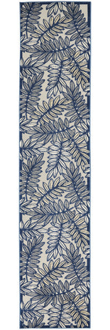 2' X 10' Ivory And Navy Floral Non Skid Indoor Outdoor Runner Rug