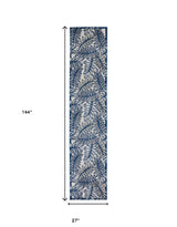 2' X 12' Ivory And Navy Floral Non Skid Indoor Outdoor Runner Rug