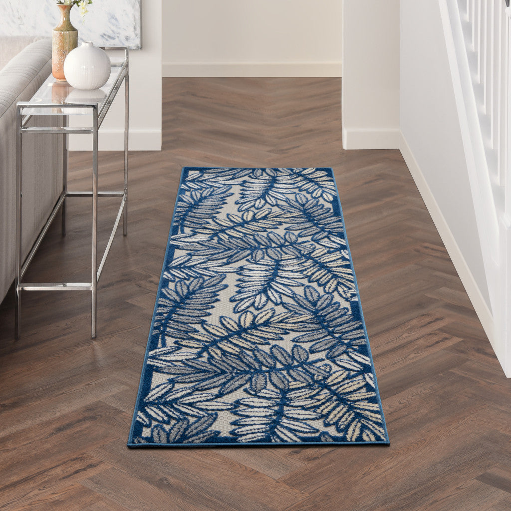 2' X 8' Ivory And Navy Floral Non Skid Indoor Outdoor Runner Rug