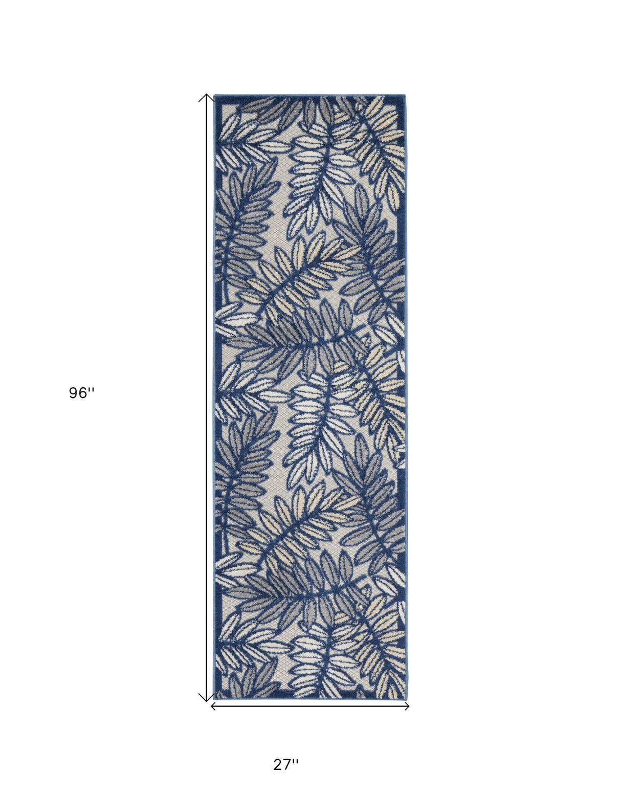 2' X 8' Ivory And Navy Floral Non Skid Indoor Outdoor Runner Rug