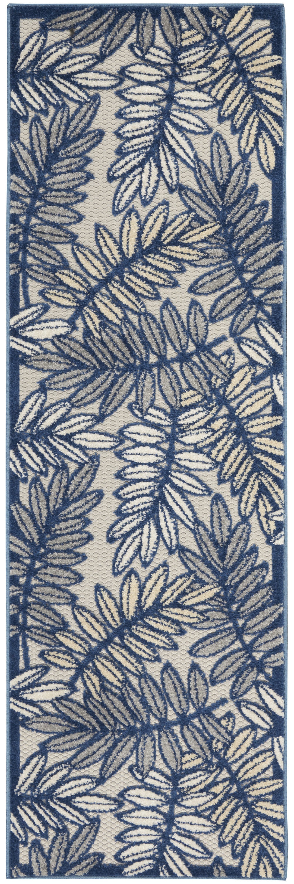 2' X 8' Ivory And Navy Floral Non Skid Indoor Outdoor Runner Rug