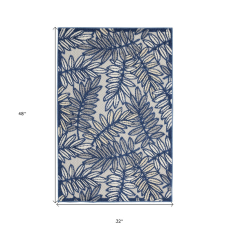 3' X 4' Ivory And Navy Floral Non Skid Indoor Outdoor Area Rug