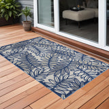 3' X 4' Ivory And Navy Floral Non Skid Indoor Outdoor Area Rug