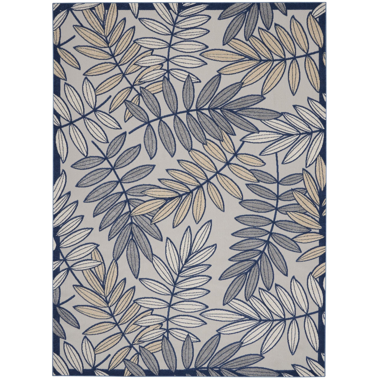 9' X 12' Ivory And Navy Floral Non Skid Indoor Outdoor Area Rug