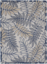 10' X 13' Ivory And Navy Floral Non Skid Indoor Outdoor Area Rug