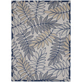 10' X 13' Ivory And Navy Floral Non Skid Indoor Outdoor Area Rug