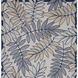 10' X 13' Ivory And Navy Floral Non Skid Indoor Outdoor Area Rug