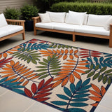 10' X 13' Beige Green And Orange Floral Non Skid Indoor Outdoor Area Rug