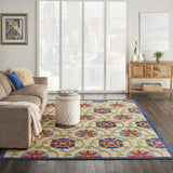 10' X 13' Blue Floral Non Skid Indoor Outdoor Area Rug