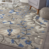 10' X 13' Grey Floral Non Skid Indoor Outdoor Area Rug