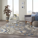 10' X 13' Grey Floral Non Skid Indoor Outdoor Area Rug