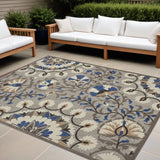 10' X 13' Grey Floral Non Skid Indoor Outdoor Area Rug