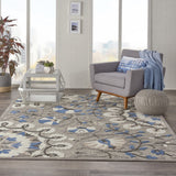 10' X 13' Grey Floral Non Skid Indoor Outdoor Area Rug