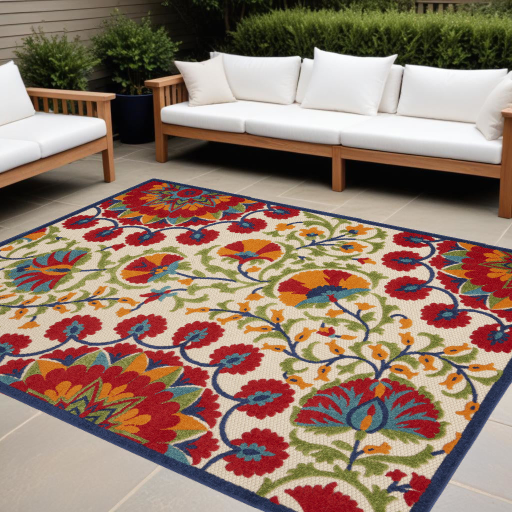 10' X 13' Red Toile Non Skid Indoor Outdoor Area Rug