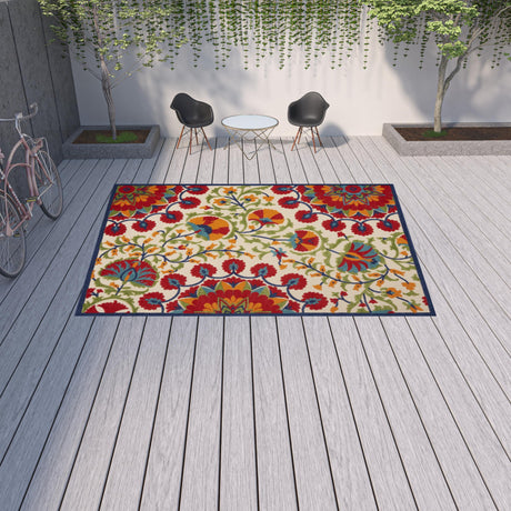 10' X 13' Red Toile Non Skid Indoor Outdoor Area Rug