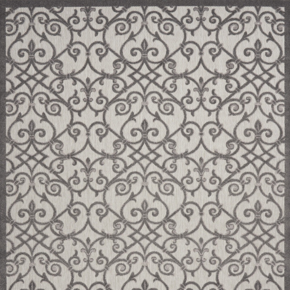 10' X 13' Grey And Charcoal Damask Non Skid Indoor Outdoor Area Rug