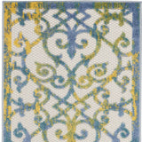 2' X 8' Ivory And Blue Damask Non Skid Indoor Outdoor Runner Rug
