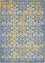 10' X 13' Ivory And Blue Damask Non Skid Indoor Outdoor Area Rug