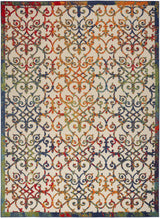9' X 12' Ivory Blue And Green Damask Non Skid Indoor Outdoor Area Rug