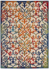 10' X 13' Ivory Blue And Green Damask Non Skid Indoor Outdoor Area Rug