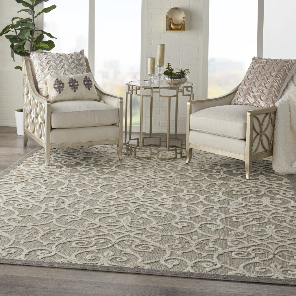 10' X 13' Natural Damask Non Skid Indoor Outdoor Area Rug